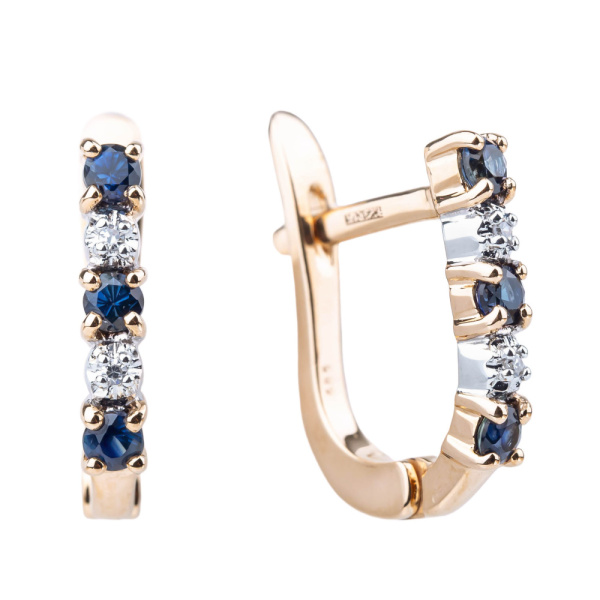 Серьги из красного золота с сапфирами и бриллиантами